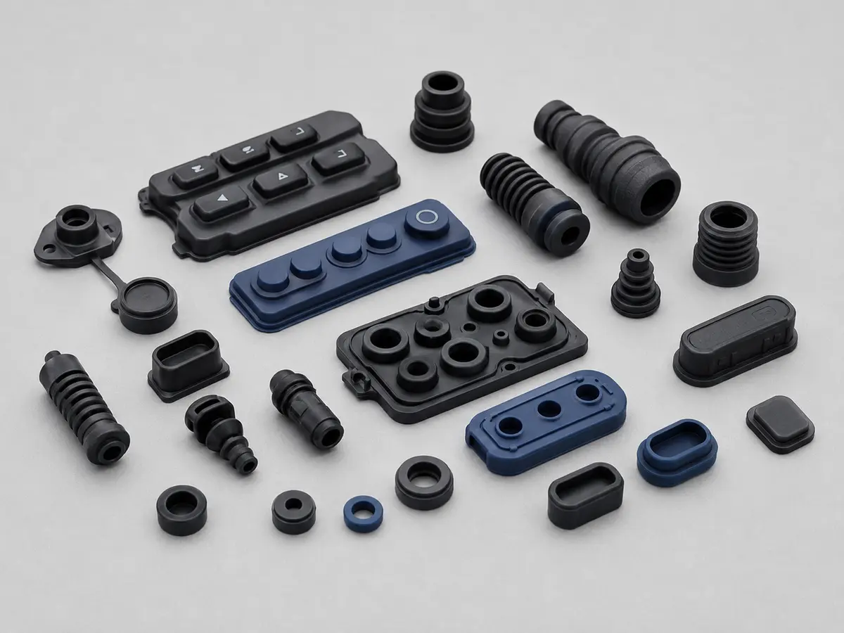 Molded silicone keypads, seals, grommets and protective components