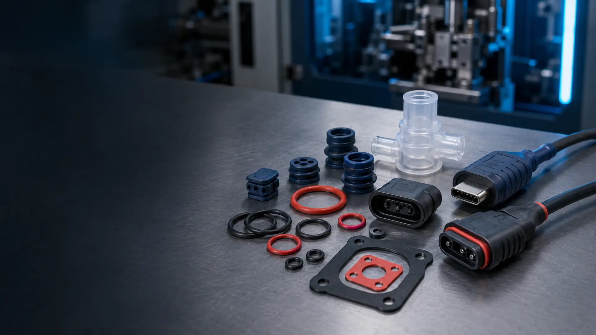 Industrial silicone, sealing and overmolded components